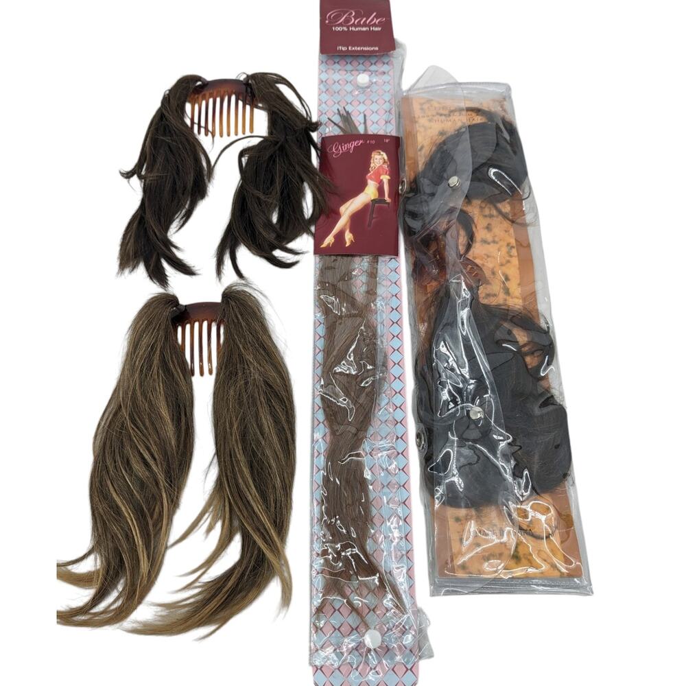 BABE EURONEXT 100% Remy Human Hair iTip Bundles Extensions Ponytail Clip & Combs